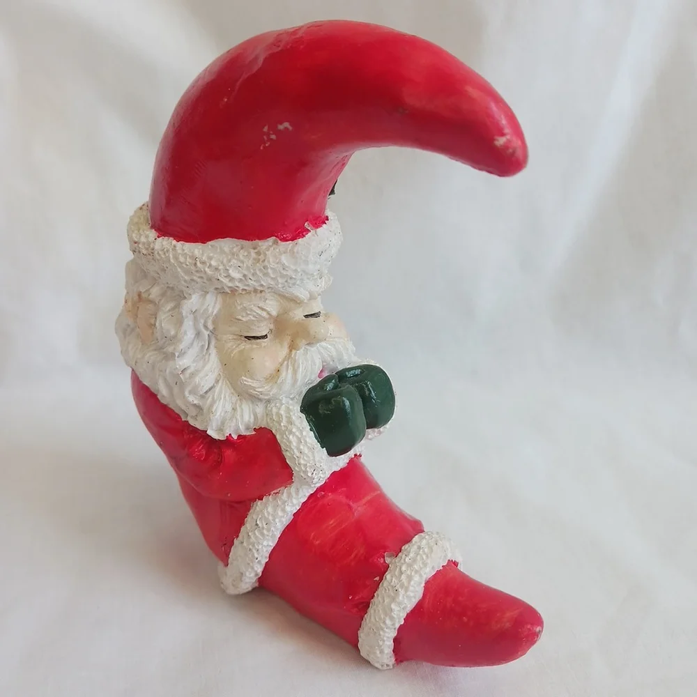 Vintage Santa Claus Sleeping Moon Resin Christmas Figurine